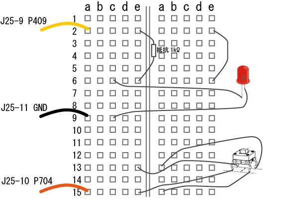 外付けLED配線 ブレッドボード E1 06プル無し